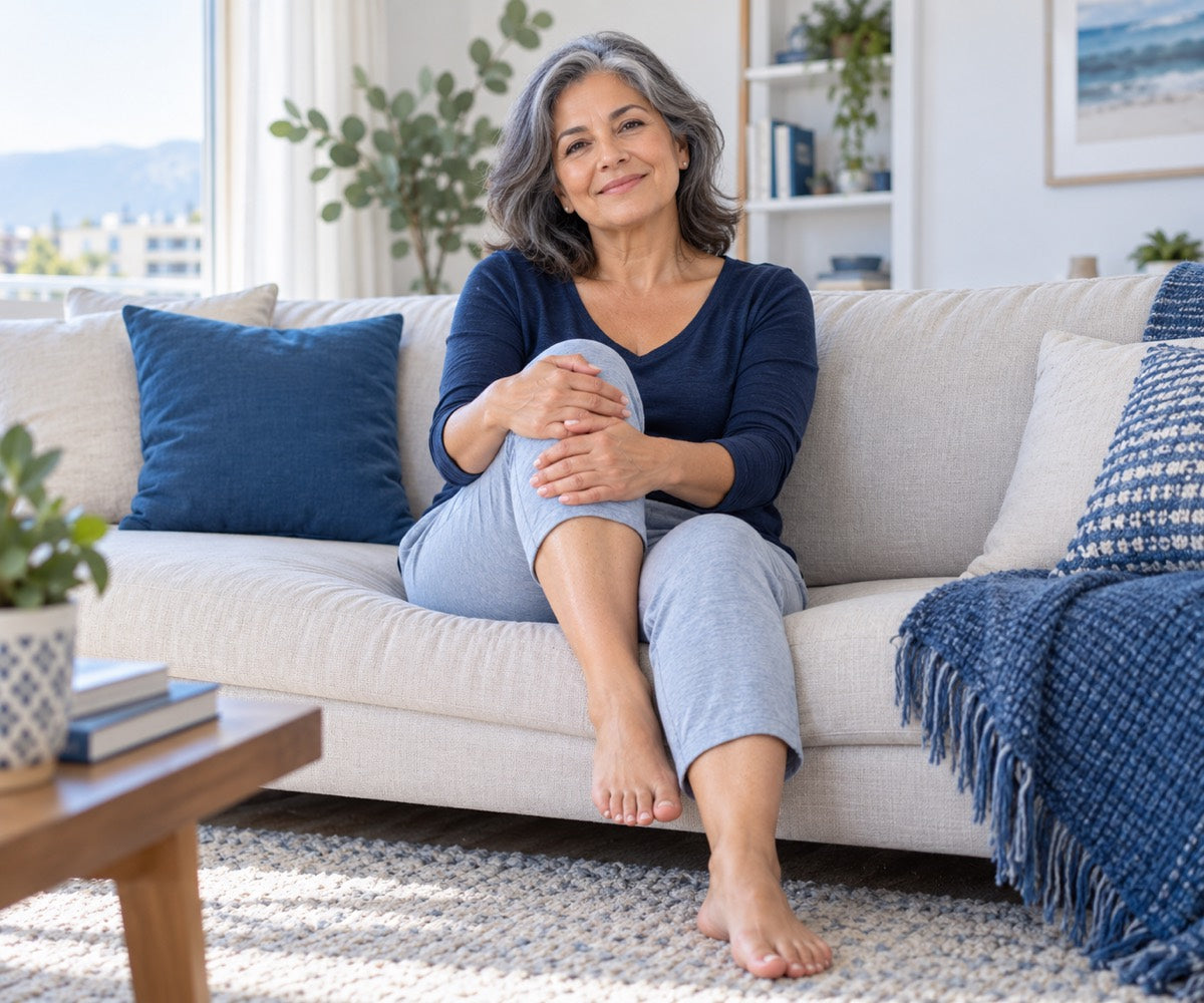 mujer de 50-65, en casa, luz natural