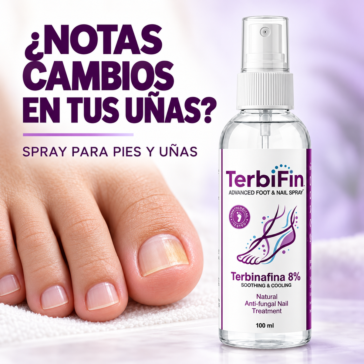 ¿Notas cambios en tus uñas? TerbiFin spray para pies y uñas